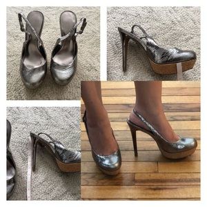 Jessica Simpson sling back metallic leather heels